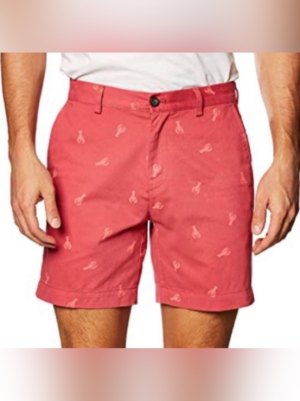Amazon Essentials Slim Fit Flat Front Chino Shorts Washed Red Lobster Print 31